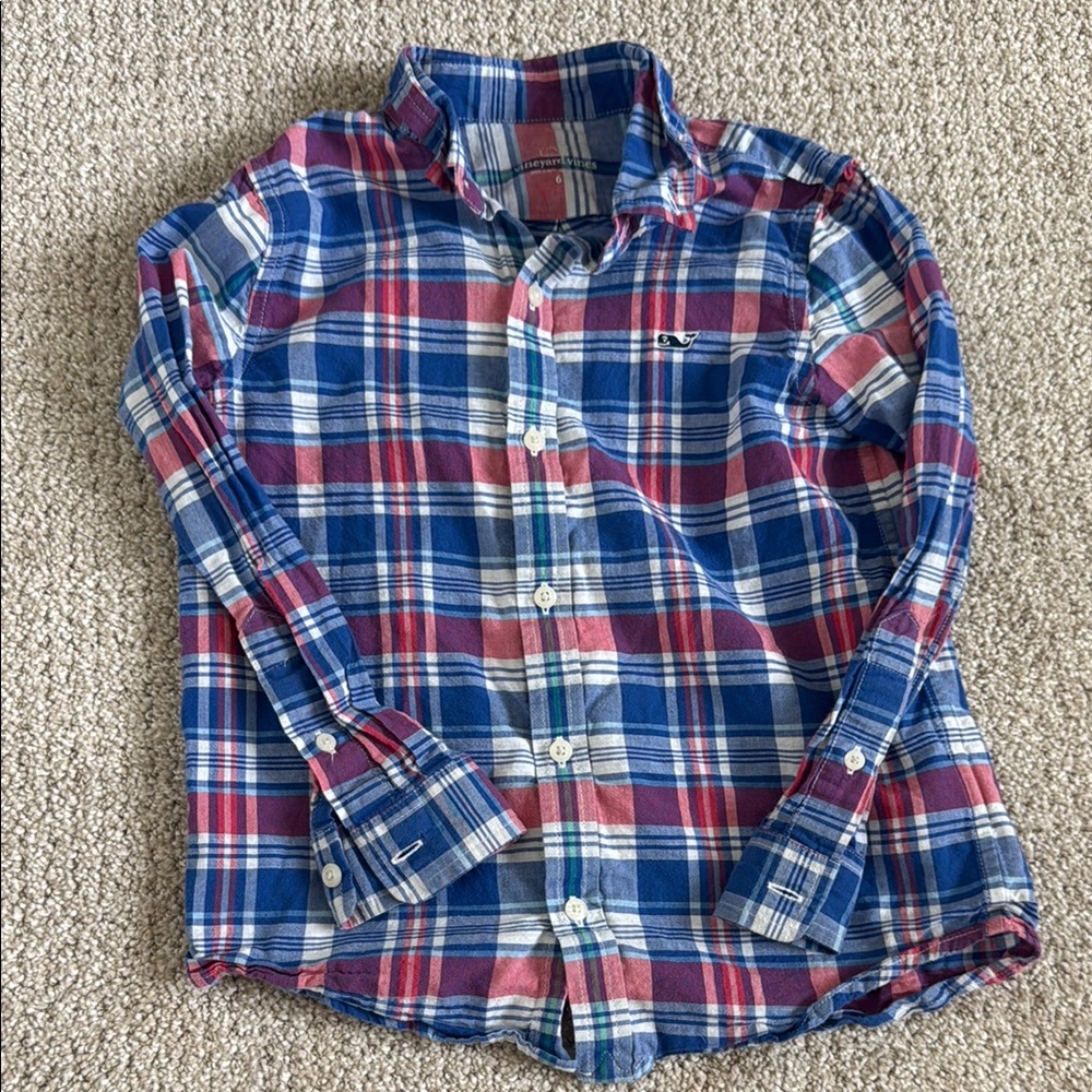 Vineyard Vines Blue and Red Plaid Shirt
